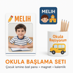 Okula Başlama Seti (İsimli Pano + Magnet + Kalemlik)