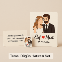 Temel Düğün Hatırası Seti (Pano, Magnet, Teşekkür Kartı)