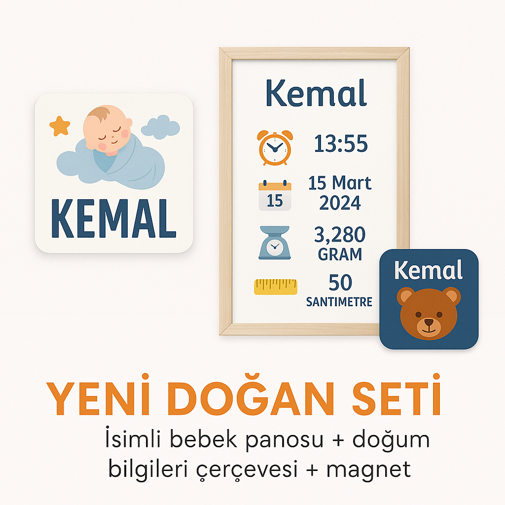 Yeni Doğan Seti (Pano + Çerçeveli Baskı + Magnet)